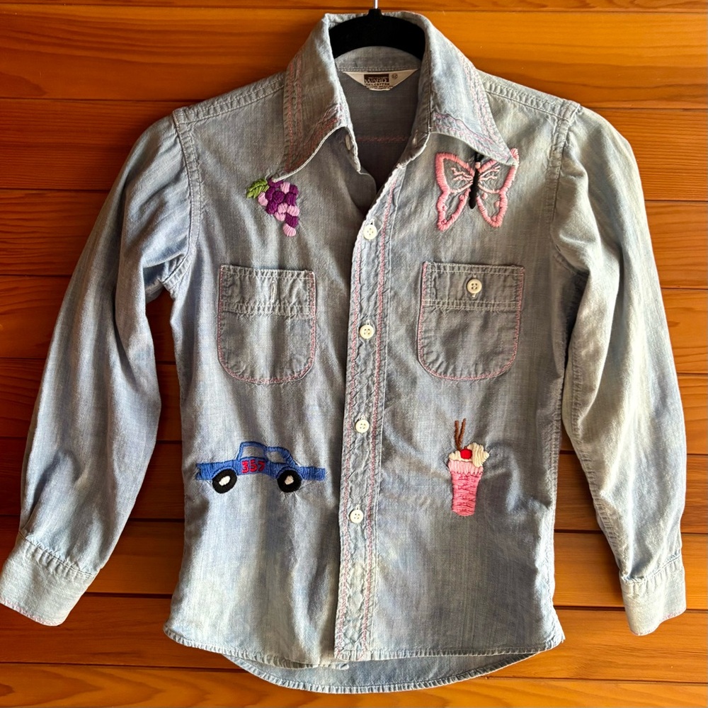 Vintage  70’s Denim Shirt with Embroidered Designs